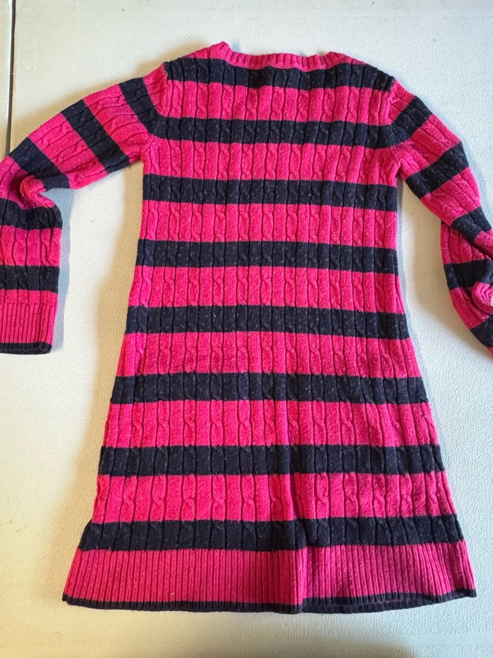 GAP Girls Hot Pink and Navy Blue Striped Knit Dress with Pockets - Size Small